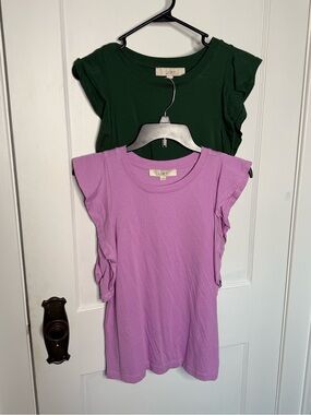 LOFT | Set of Two Cap Ruffle Short Sleeve Feminine Dressy Shirts